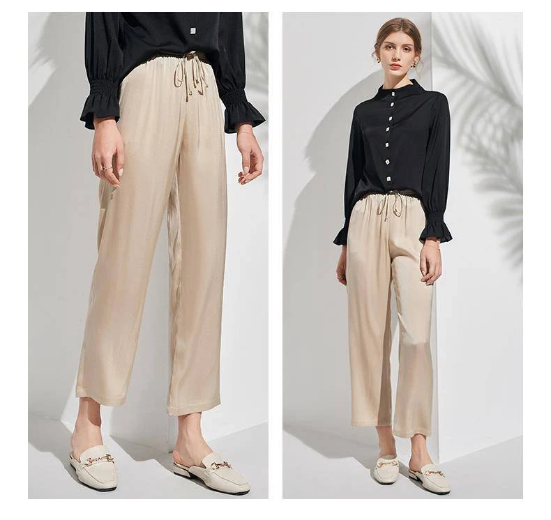 Pantalones de seda pura para mujer Pantalones de seda de trabajo informales recortados - Imagen 5