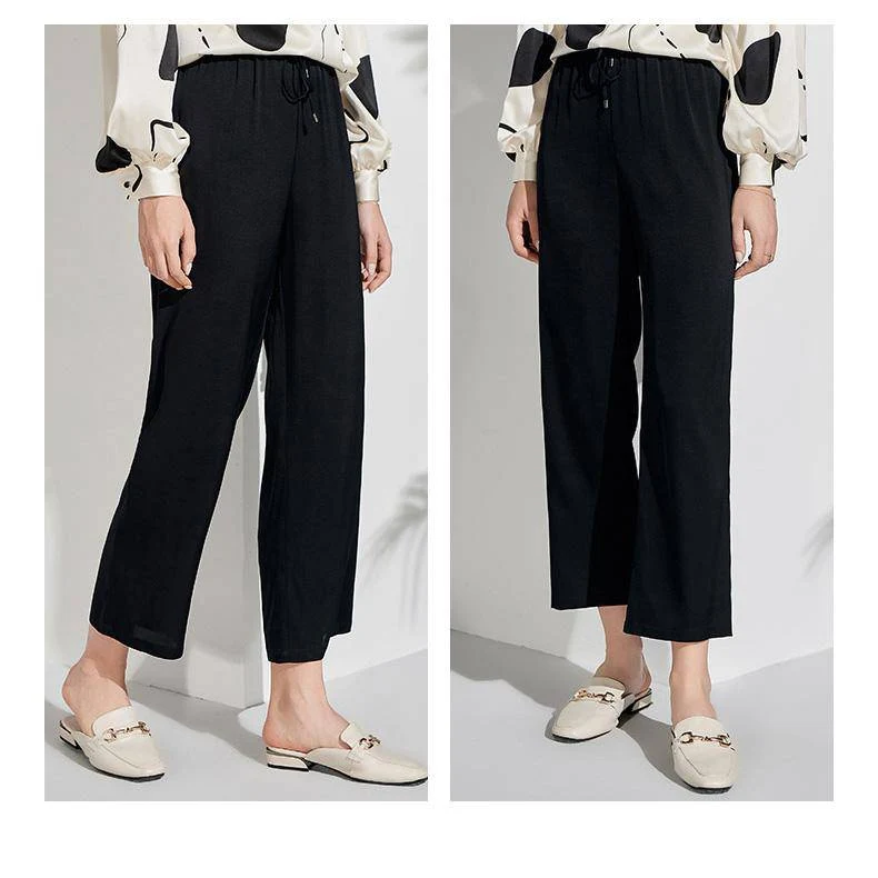 Pantalones de seda pura para mujer Pantalones de seda de trabajo informales recortados - Imagen 3