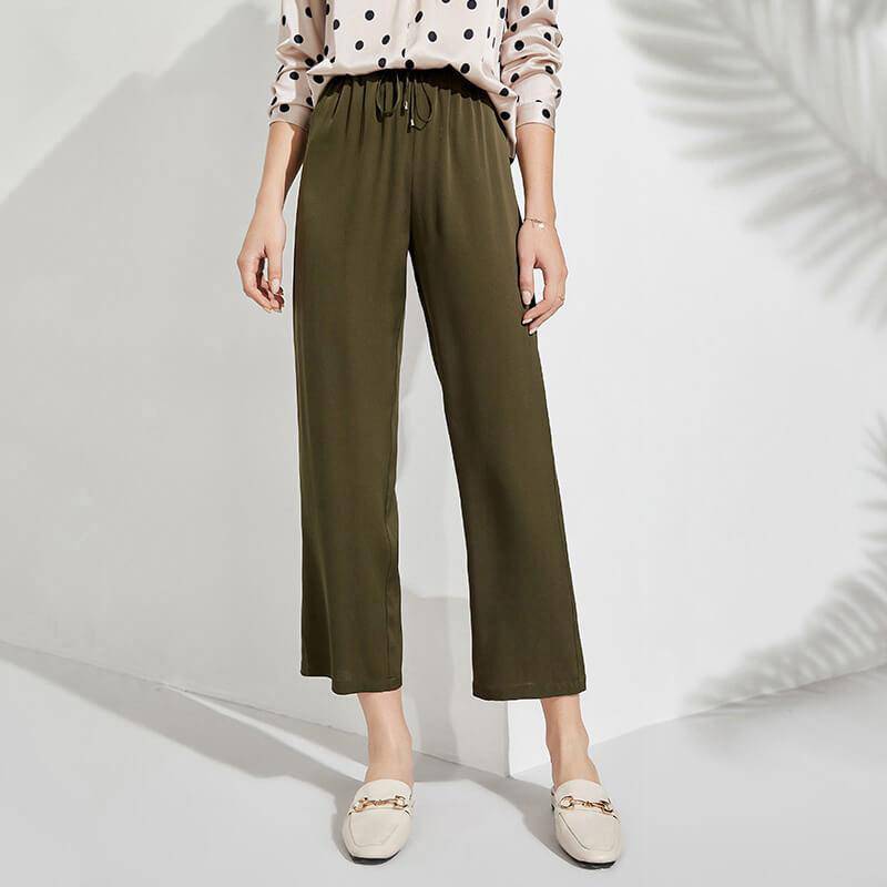 Pantalones de seda pura para mujer Pantalones de seda de trabajo informales recortados - Imagen 4