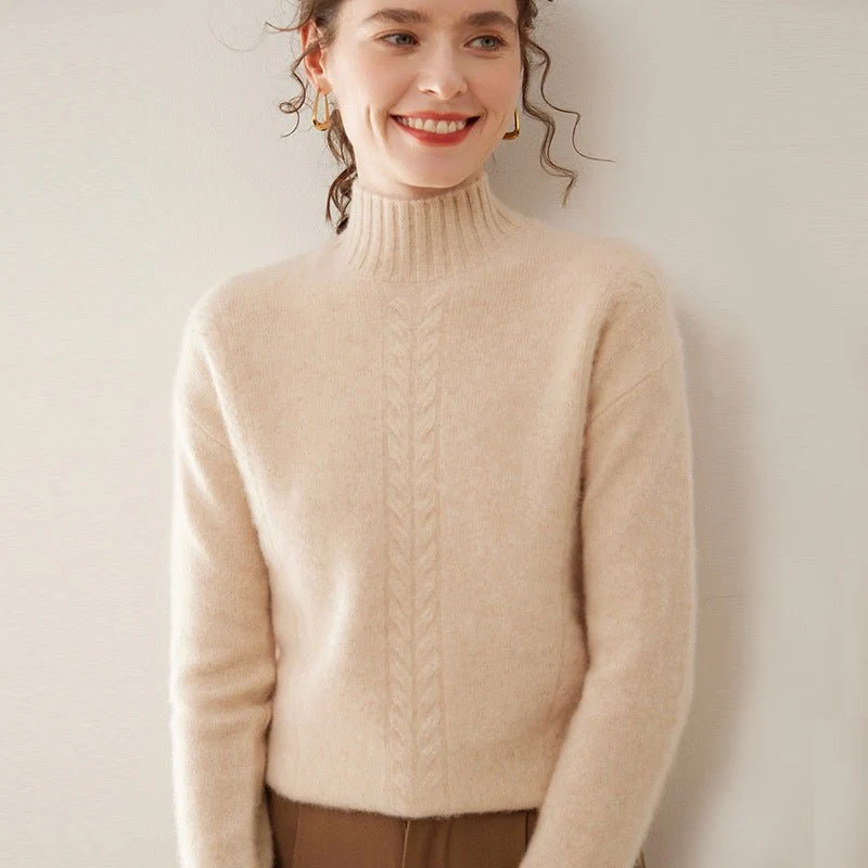 Womens Ribbed Mock Neck Cashmere Sweater Cable Knit Cashmere Pullover - Imagen 6