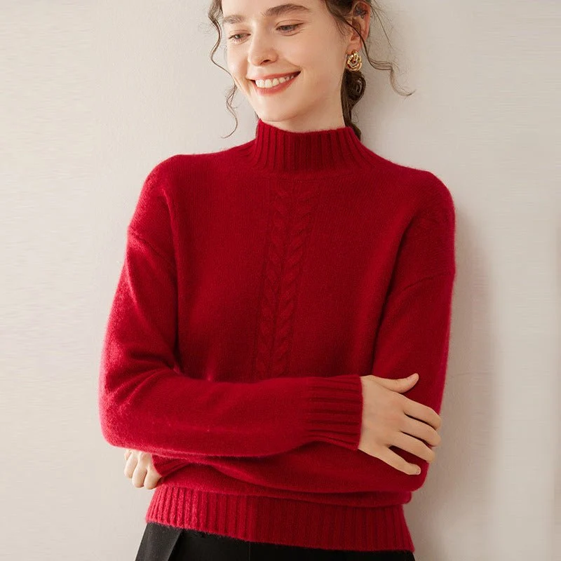 Womens Ribbed Mock Neck Cashmere Sweater Cable Knit Cashmere Pullover - Imagen 4