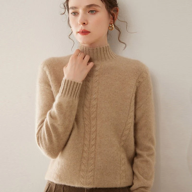 Womens Ribbed Mock Neck Cashmere Sweater Cable Knit Cashmere Pullover - Imagen 8