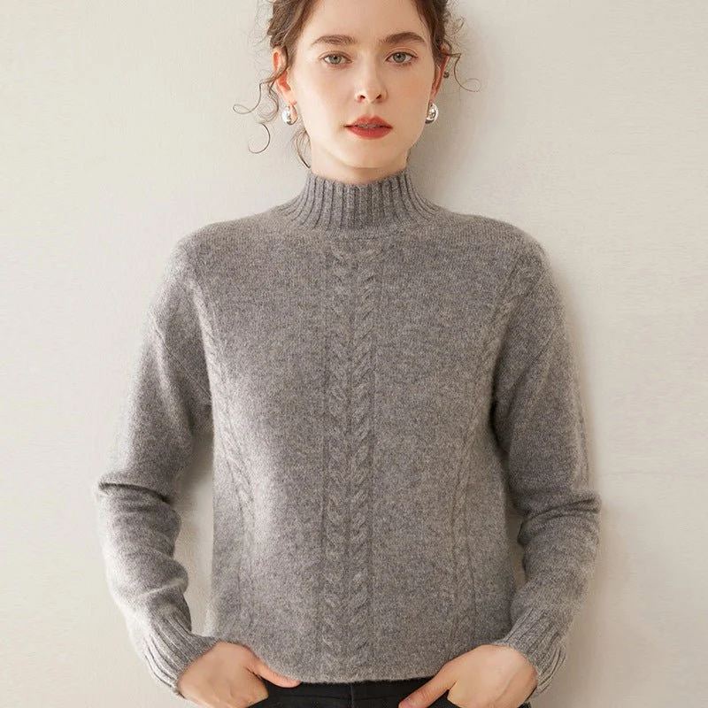 Womens Ribbed Mock Neck Cashmere Sweater Cable Knit Cashmere Pullover - Imagen 5
