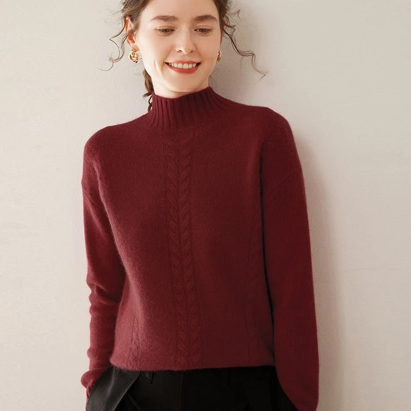 Womens Ribbed Mock Neck Cashmere Sweater Cable Knit Cashmere Pullover - Imagen 7