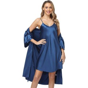 Conjunto de camisón y bata de seda para mujer a juego