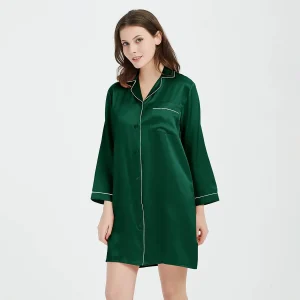 Camiseta de noche de seda para mujer 100% novio de seda pura seda ropa de dormir