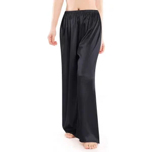 Pantalones de pijama de seda para mujer Pierna ancha de seda pura suelto de seda
