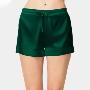 Pantalones cortos de pijama de seda para mujer 100% puros pantalones cortos de seda con cordón
