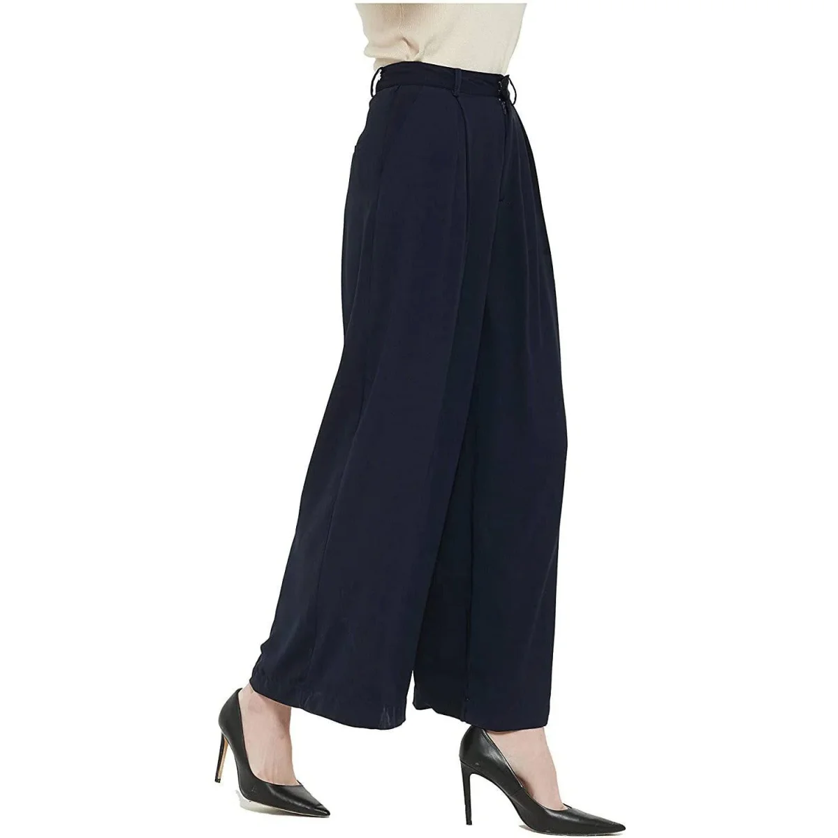 Pantalones de seda para mujer Pantalones de seda sueltos de cintura alta con bolsillos - Imagen 7