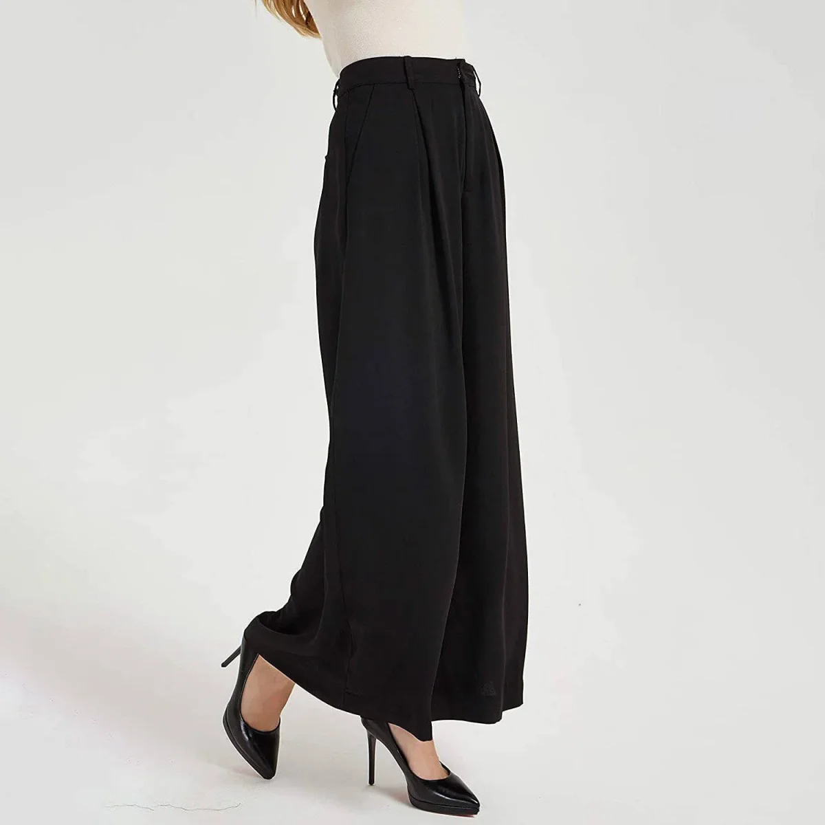 Pantalones de seda para mujer Pantalones de seda sueltos de cintura alta con bolsillos - Imagen 6