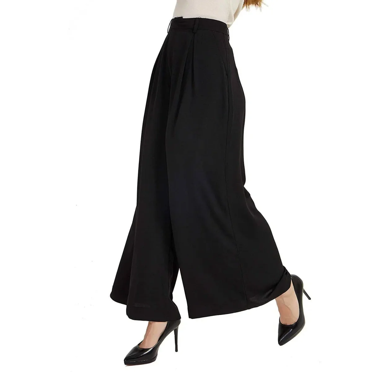 Pantalones de seda para mujer Pantalones de seda sueltos de cintura alta con bolsillos - Imagen 2