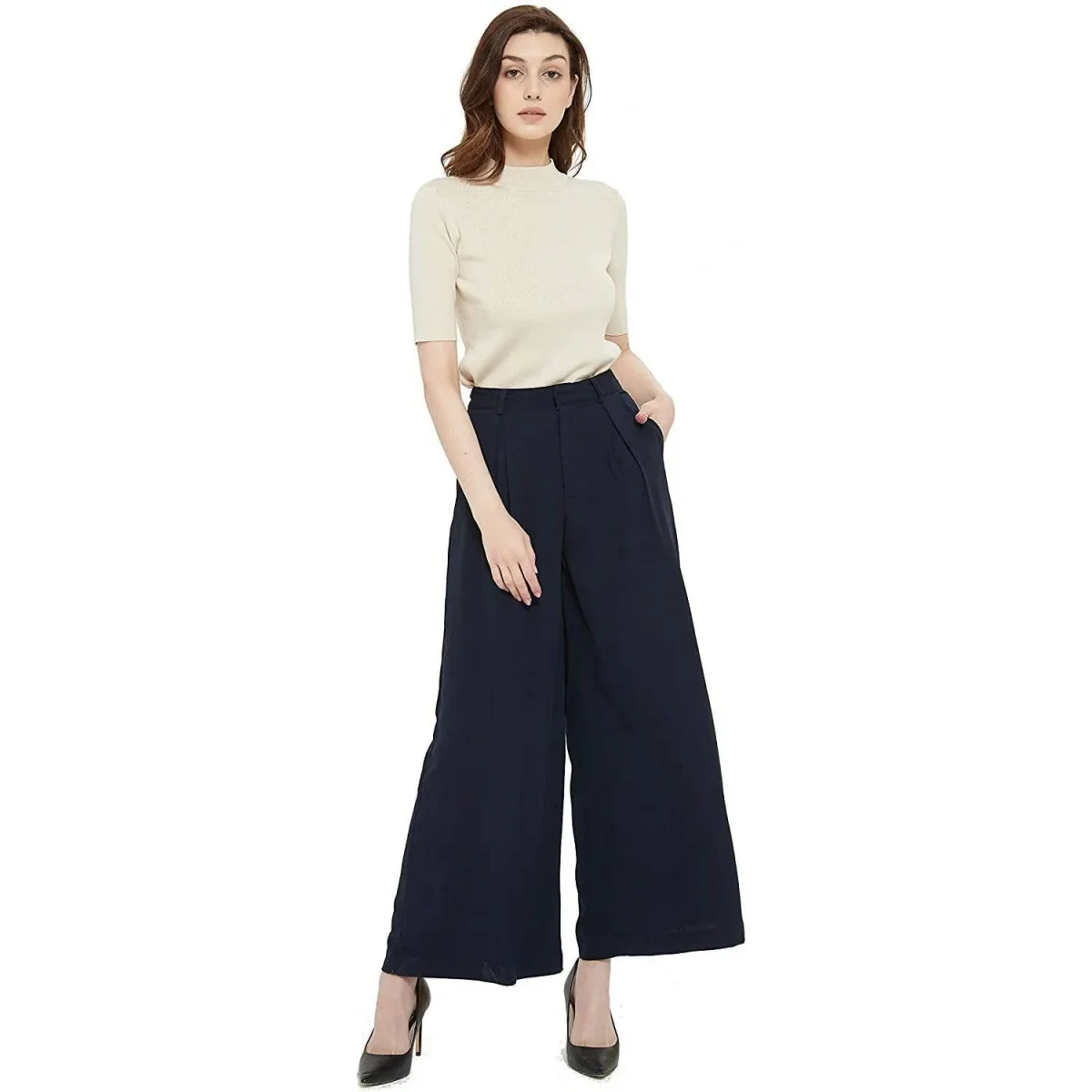 Pantalones de seda para mujer Pantalones de seda sueltos de cintura alta con bolsillos - Imagen 8