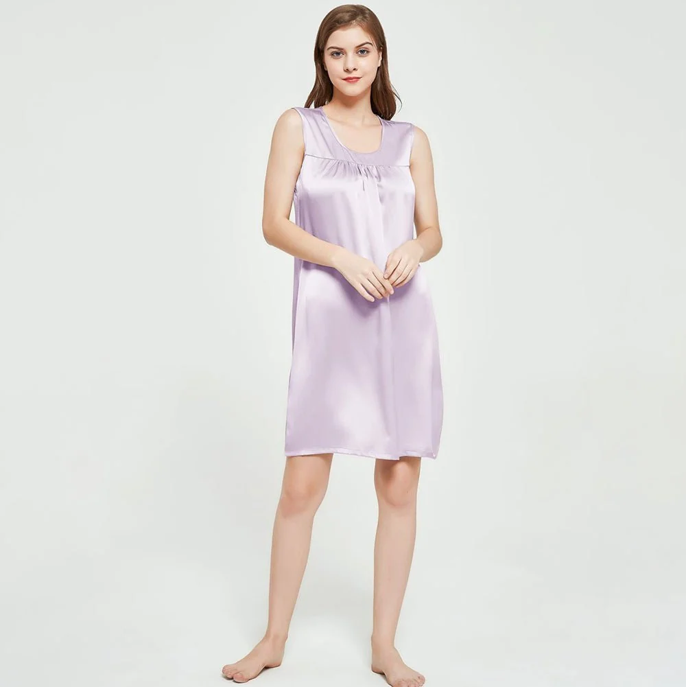 Camisón de seda sin mangas para mujer Camisones de seda con frente plisado - Imagen 5