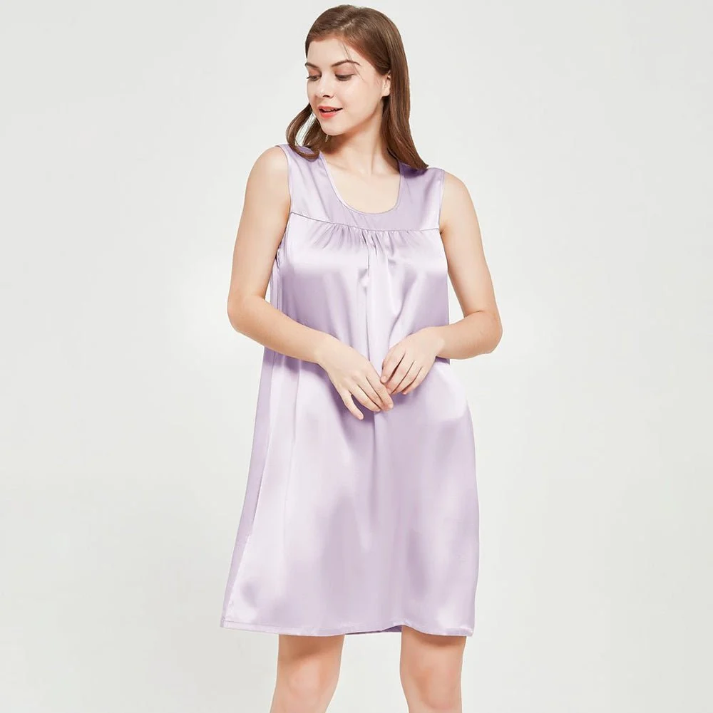 Camisón de seda sin mangas para mujer Camisones de seda con frente plisado - Imagen 7