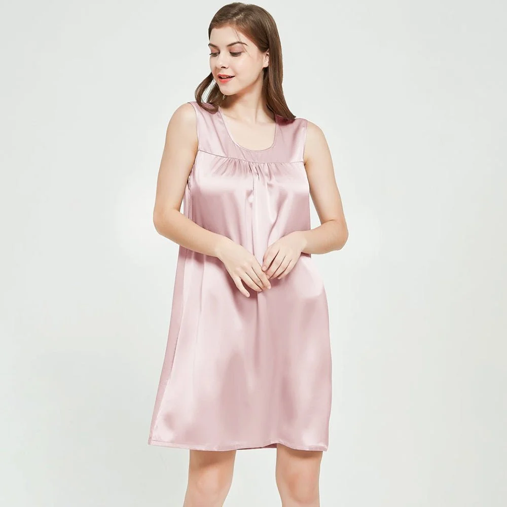 Camisón de seda sin mangas para mujer Camisones de seda con frente plisado - Imagen 3