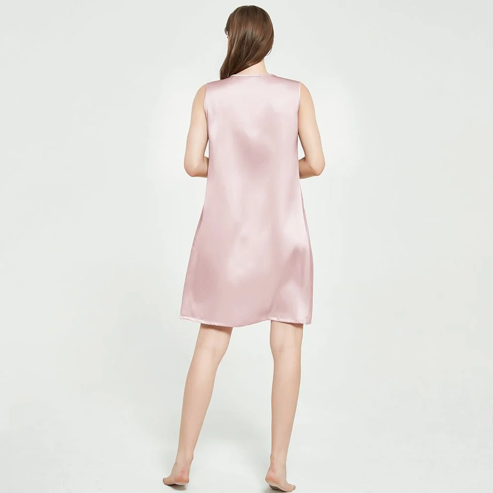 Camisón de seda sin mangas para mujer Camisones de seda con frente plisado - Imagen 4