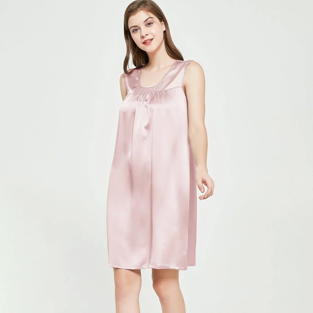 Camisón de seda sin mangas para mujer Camisones de seda con frente plisado - Imagen 2