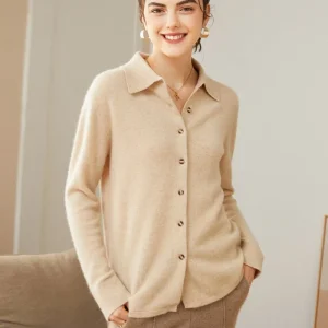 MOBEN Classic Boton-Up Lapel Cell Cashmere Cardigan Cankbed Punfs