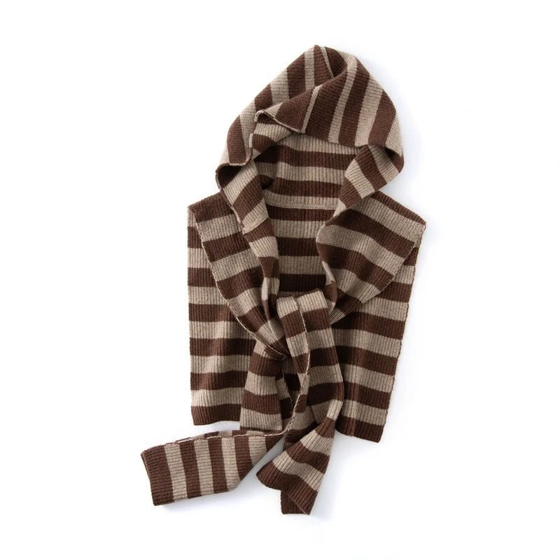 Bufanda con capucha de cachemira a rayas para mujer Abrigo de punto de cachemira con sudadera con capucha - Imagen 3