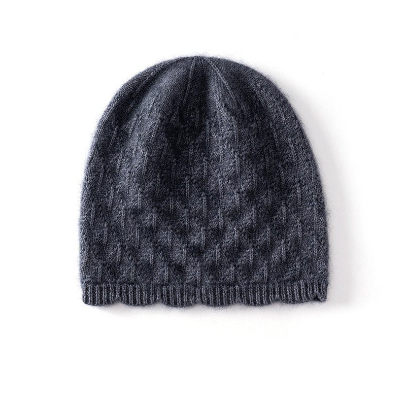 Gorro de cachemira de punto texturizado para mujer Gorra de cachemira pura estampada con borde festoneado - Imagen 5