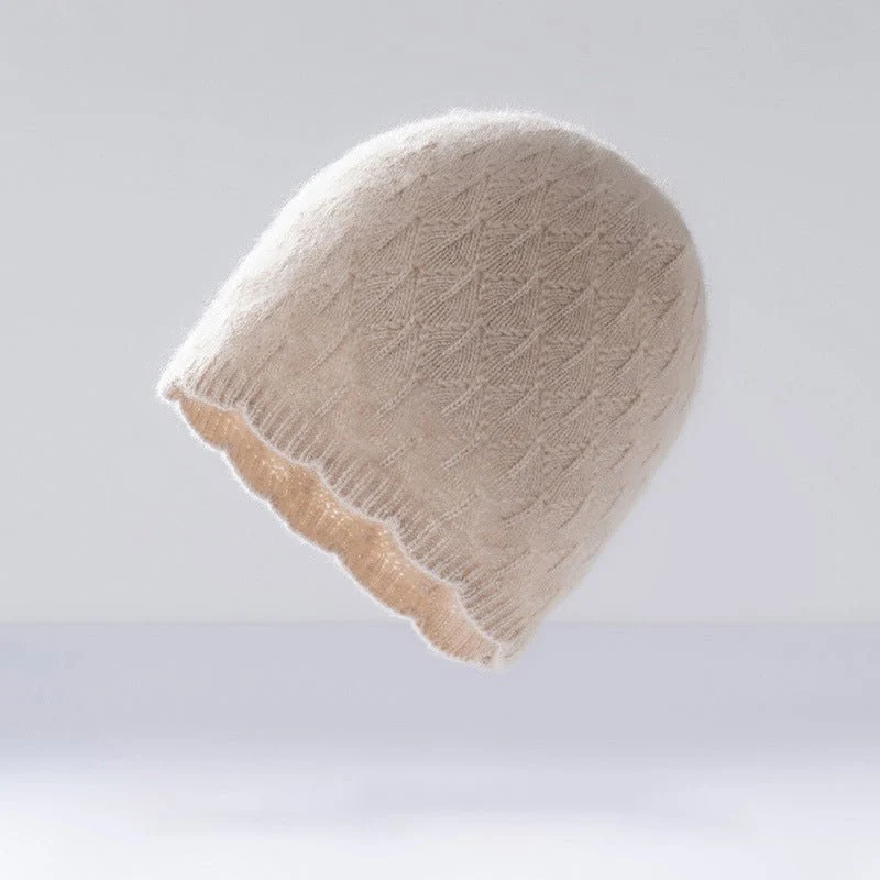 Gorro de cachemira de punto texturizado para mujer Gorra de cachemira pura estampada con borde festoneado - Imagen 2