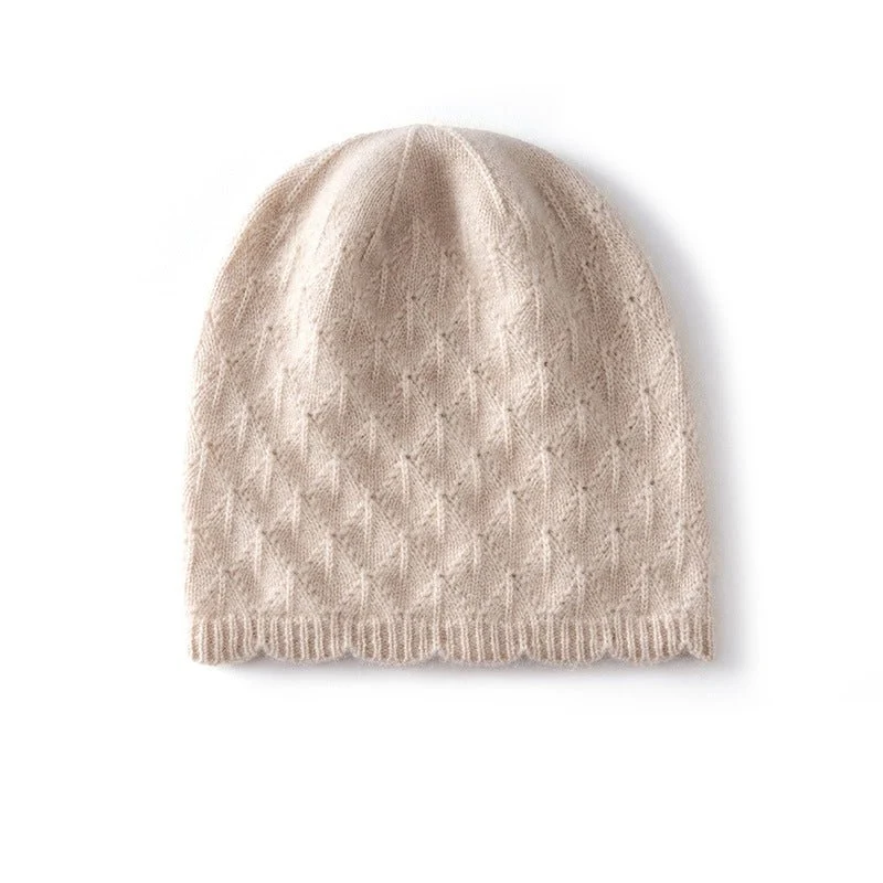 Gorro de cachemira de punto texturizado para mujer Gorra de cachemira pura estampada con borde festoneado - Imagen 3