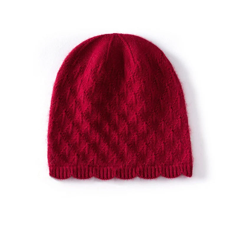Gorro de cachemira de punto texturizado para mujer Gorra de cachemira pura estampada con borde festoneado - Imagen 6
