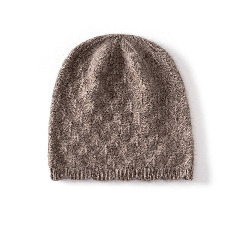 Gorro de cachemira de punto texturizado para mujer Gorra de cachemira pura estampada con borde festoneado - Imagen 4