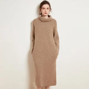 Vestido midi de cachemir de mujer para mujer Ceraca de cuello con cuello con cuello de cuello con cuello cuello