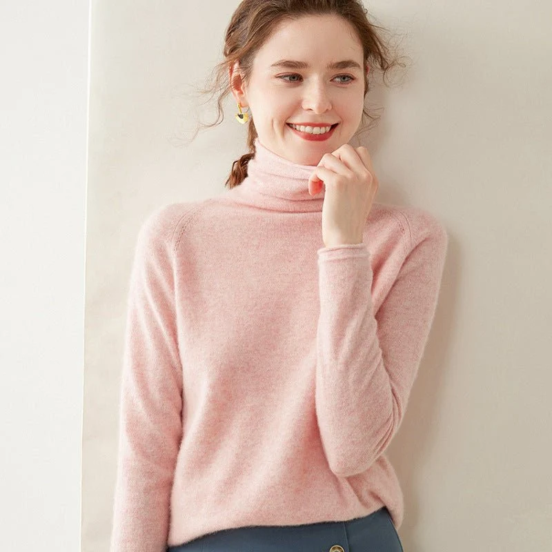 Suéter de cachemira con cuello alto para mujer Jersey de punto de cachemira de manga larga - Imagen 3
