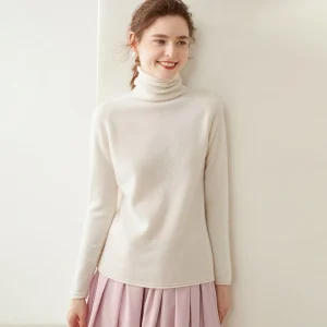 Suéter de cachemira con cuello alto para mujer Jersey de punto de cachemira de manga larga