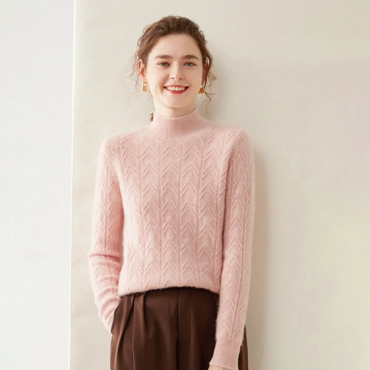 Suéter de cachemira con cuello alto para mujer Jersey de punto de cachemira texturizado multicolores - Imagen 6