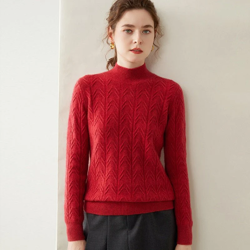 Suéter de cachemira con cuello alto para mujer Jersey de punto de cachemira texturizado multicolores - Imagen 8