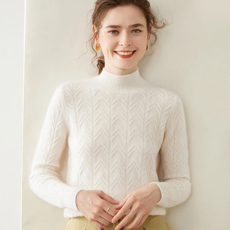 Suéter de cachemira con cuello alto para mujer Jersey de punto de cachemira texturizado multicolores - Imagen 2