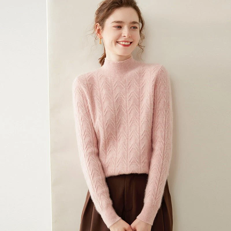 Suéter de cachemira con cuello alto para mujer Jersey de punto de cachemira texturizado multicolores - Imagen 5
