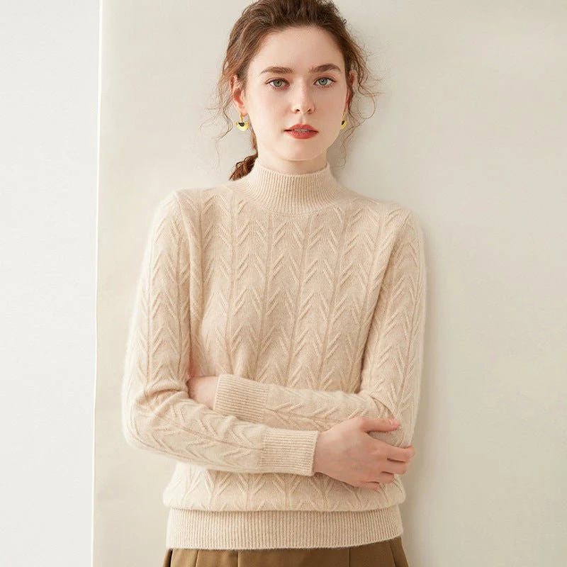 Suéter de cachemira con cuello alto para mujer Jersey de punto de cachemira texturizado multicolores - Imagen 3