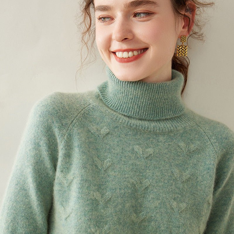 Suéter de cachemira con cuello alto para mujer Jersey de cuello alto de punto texturizado - Imagen 9