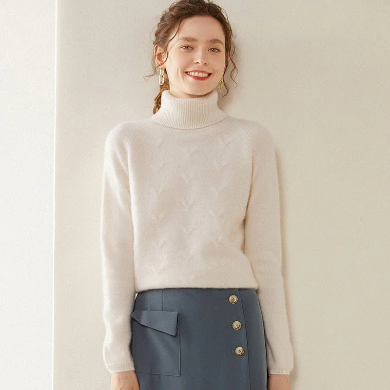 Suéter de cachemira con cuello alto para mujer Jersey de cuello alto de punto texturizado - Imagen 3