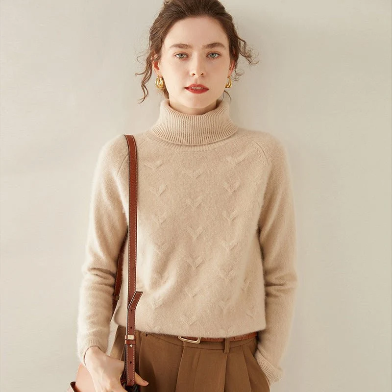 Suéter de cachemira con cuello alto para mujer Jersey de cuello alto de punto texturizado - Imagen 4