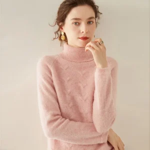 Suéter de cachemira con cuello alto para mujer Jersey de cuello alto de punto texturizado