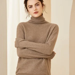 Suéter de cachemira con cuello alto para mujer Jersey de punto de cachemira