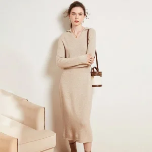 Vestido midi midi de cajas de cachemana de mujer Vestido de cuello de polo V para cuello