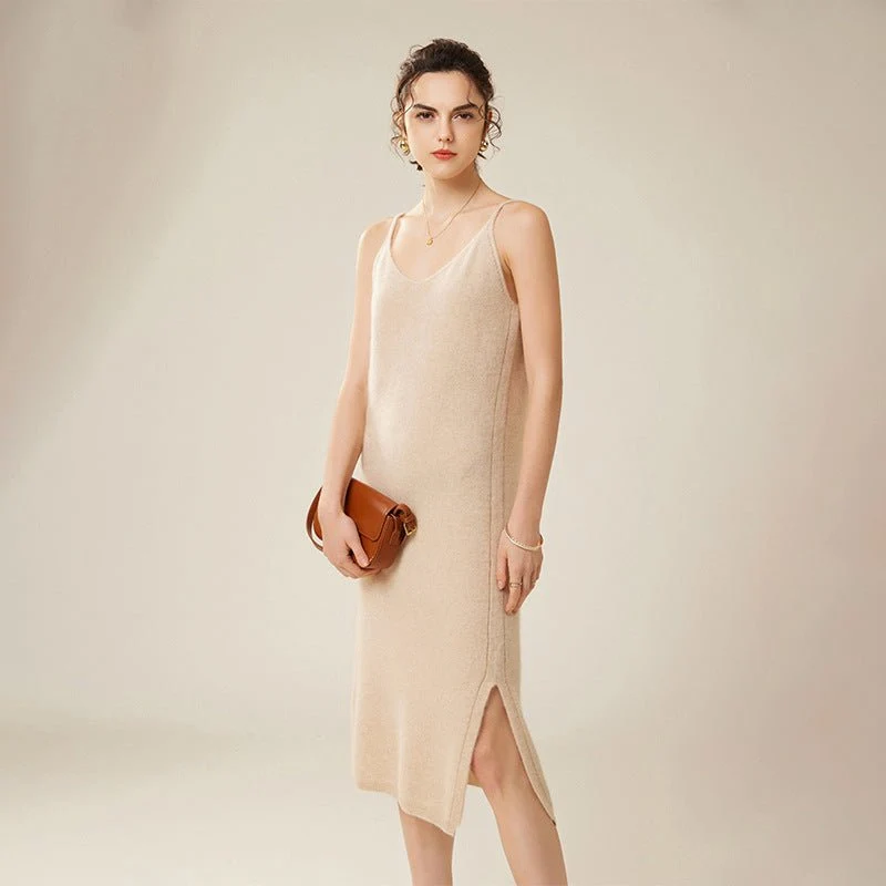 Vestido lencero de cachemira pura para mujer Vestidos de cachemira sin mangas con cuello en V - Imagen 5