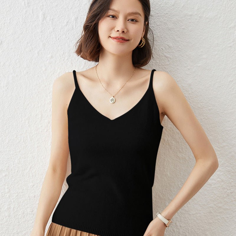 Camisetas sin mangas de cachemira con cuello en V para mujer Chaleco de cachemira con tirantes finos - Imagen 7