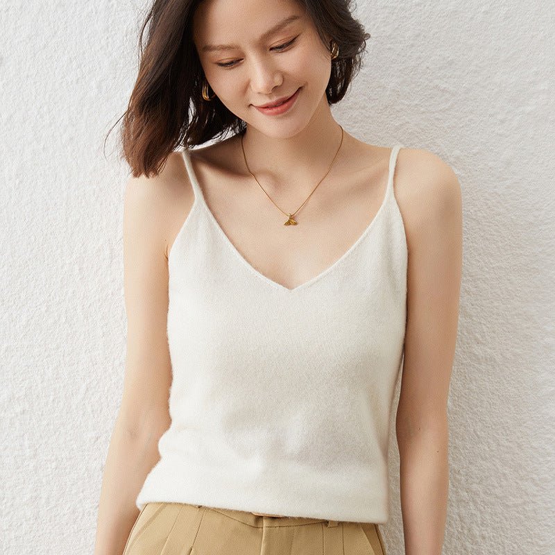 Camisetas sin mangas de cachemira con cuello en V para mujer Chaleco de cachemira con tirantes finos - Imagen 4
