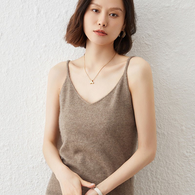 Camisetas sin mangas de cachemira con cuello en V para mujer Chaleco de cachemira con tirantes finos - Imagen 3