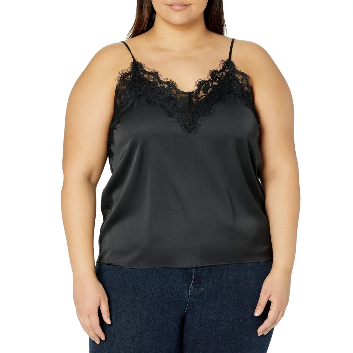 Camisola de seda con cuello en V de mujeres con encaje sin mangas de seda - Imagen 5