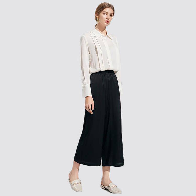 Pantalones de seda de pierna ancha para mujeres pantalones de trabajo casual - Imagen 4