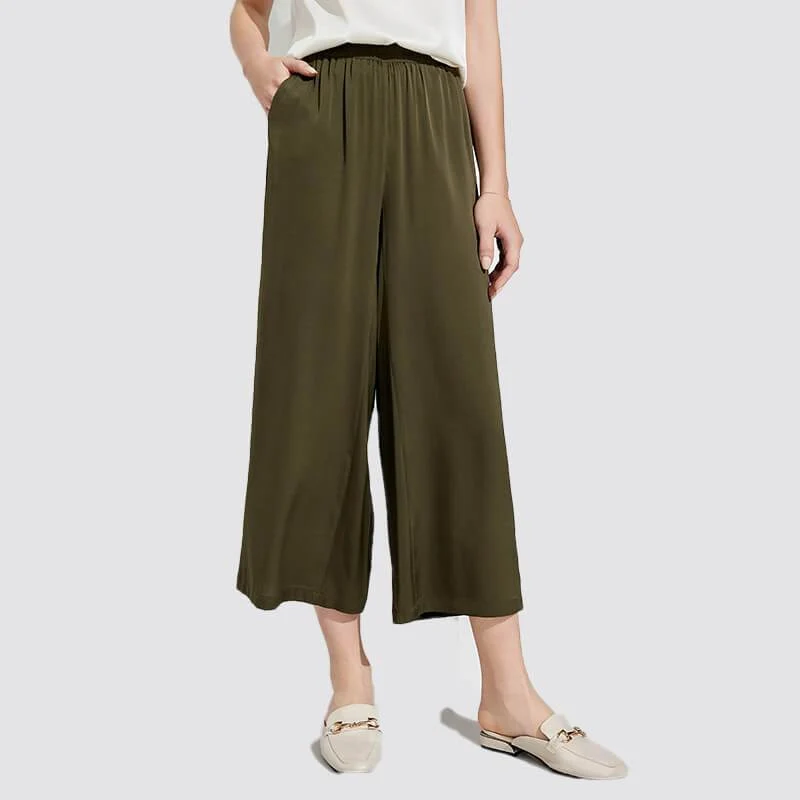 Pantalones de seda de pierna ancha para mujeres pantalones de trabajo casual - Imagen 7