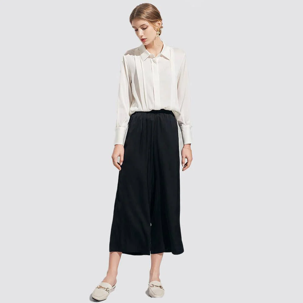 Pantalones de seda de pierna ancha para mujeres pantalones de trabajo casual - Imagen 3
